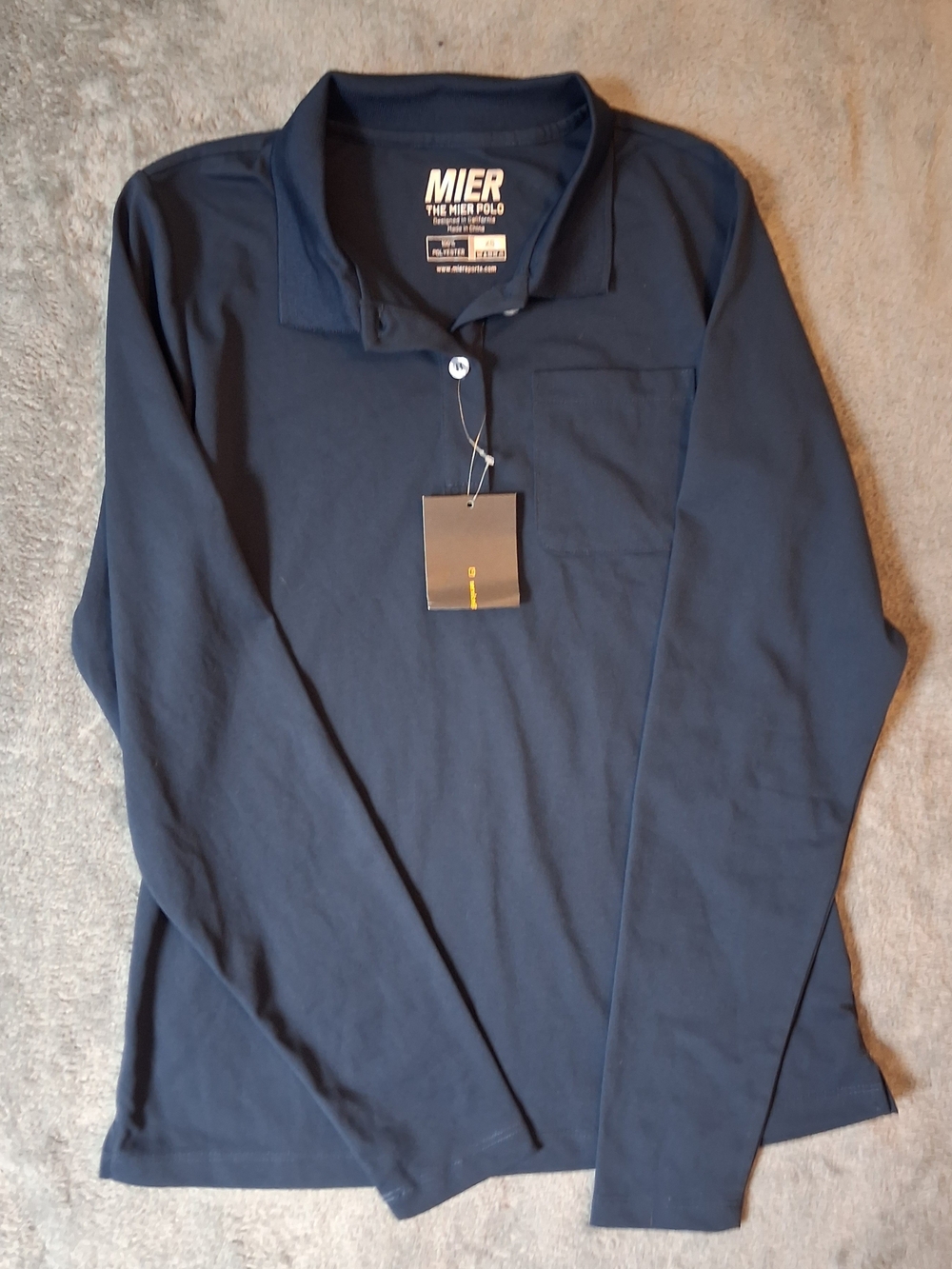Mier Top Womens Long Sleeve Mier Polo Shirt Navy Blue NWT New With Tags XS